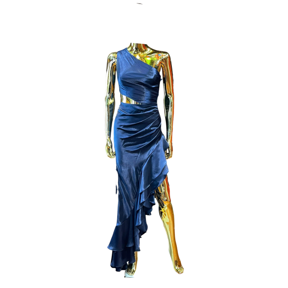 one-shoulder ruched silk satin
